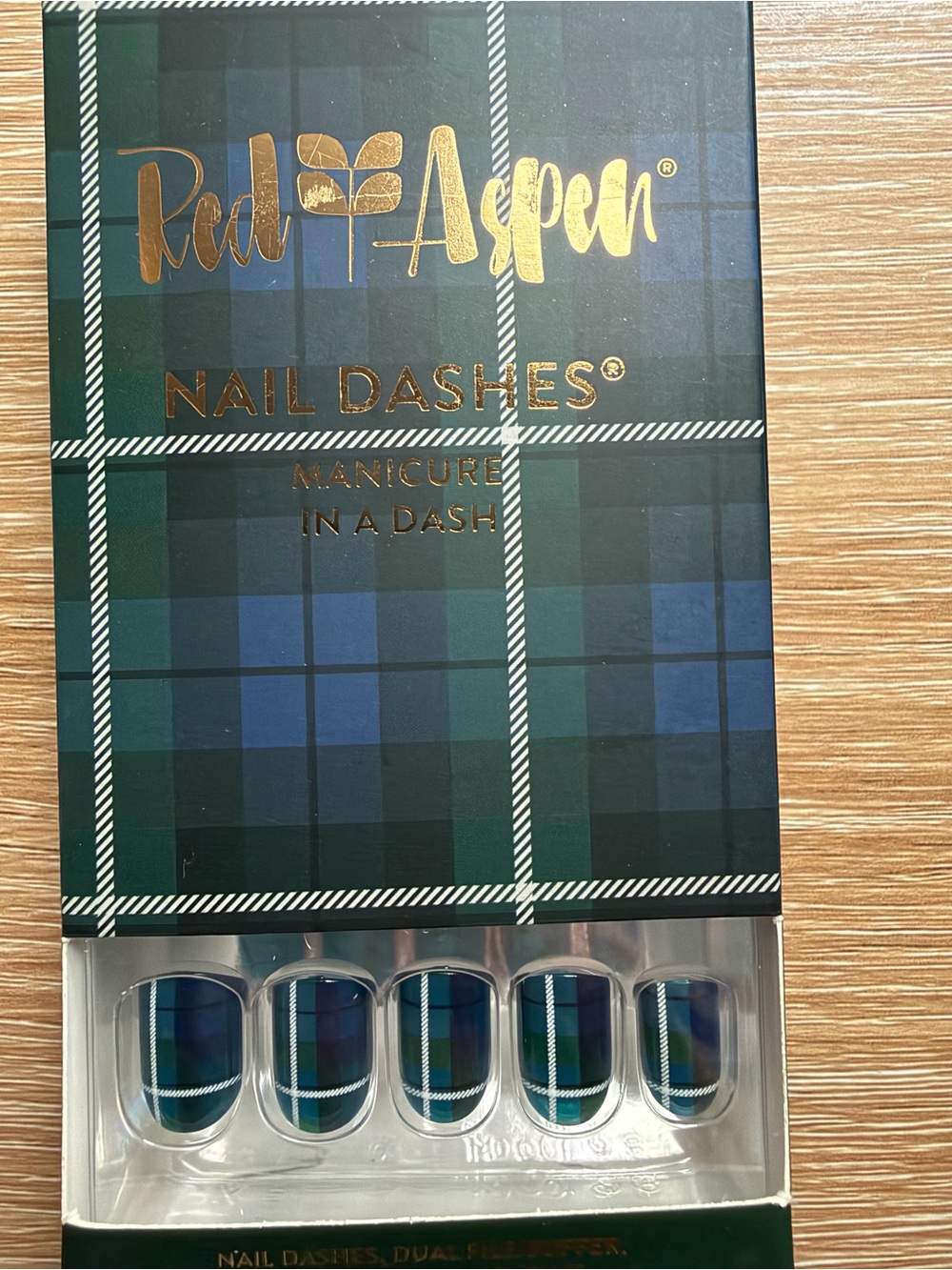 Red Aspen - Milly Plaid - Press On Nails Kit - NEW! Short Square Blue Plaid